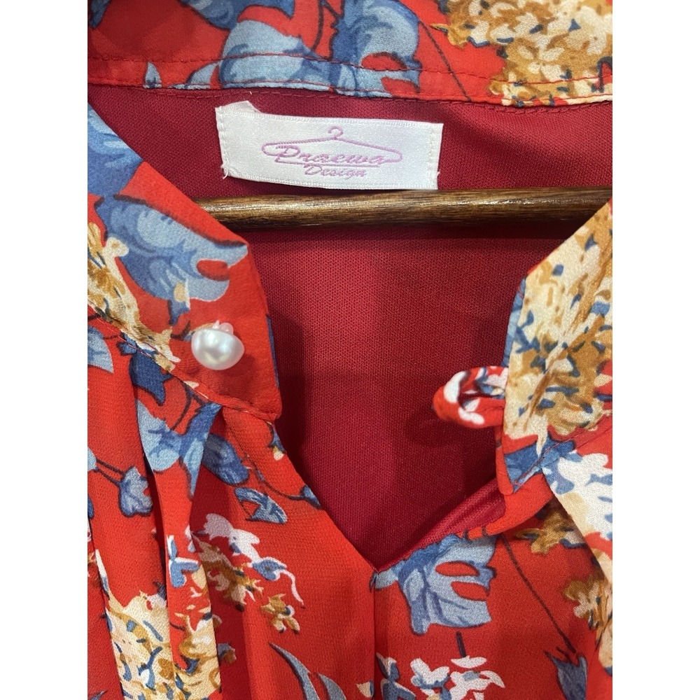 Red Floral Maxi Long Dress Medium Tie Back Classy Flowing - Picture 6 of 11